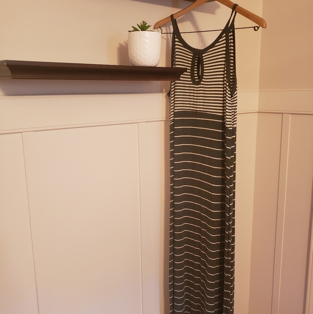 Long white and grey striped dress